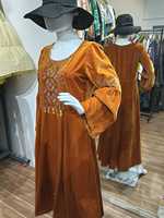 Robe Courte Bohème en Velours à Col Rond et Manches Longues Brodé Coupe Ample Automne Décontractée Couleur Unie Ourlet Volanté Tissée à la Main Naturelle