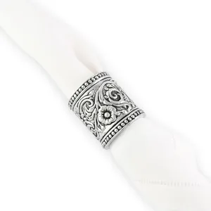 Juego de 4 Anillos para Servilletas de Aleación de Zinc Estilo Vintage, Diseño Floral Americano, Tono Plateado, Decoración de Mesa para Bodas, 4.5cm de Ancho, Duraderos, ZE-3275A - Product Image 2