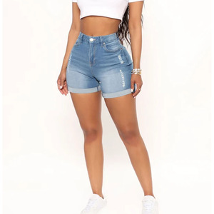 Shorts de Mezclilla Rectos de Cintura Media para Mujer, Estilo Vintage con Lavado Ácido, Nuevo Diseño, Jeans de Punto Cómodos de la Mejor Calidad - Product Image 1