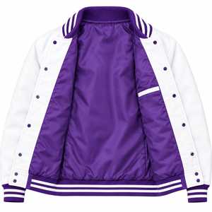 Chaqueta Varsity de Otoño para Hombre, Color Blanco y Morado, con Botones Frontales, Forro de Satén, Cuello Alto, Estilo Béisbol - Product Image 4