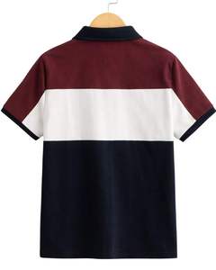 Men Color Block Polo <b>Shirt</b> Short Sleeve Cotton Casual Golf T <b>Shirt</b> Maroon <b>White</b> <b>Black</b> <b>Stripe</b> Summer Wear Mens Top Comfort - Product Image 2