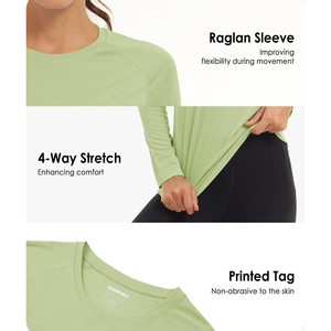 Camiseta de mujer con cuello personalizado, manga larga, poliéster y spandex, producto transpirable, camiseta clásica para mujer con calidad económica. - Product Image 3