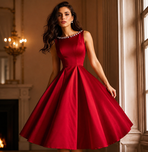 Robe de Soirée Élégante et Luxueuse sans Manches à Paillettes Coupe Trapèze avec Col en Cristal, Modèle Sophistiqué 2026 pour Femme, Idéale pour le Bureau et les Occasions Formelles - Product Image 2