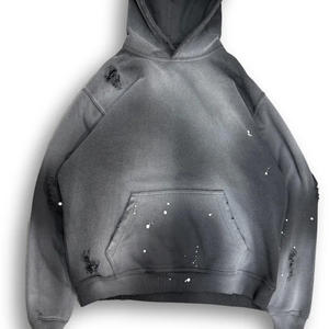 Sudadera con capucha negra desgastada y lavada, de algodón grueso, estilo oversize, streetwear, unisex, corte holgado, para hermandades universitarias - Product Image 5