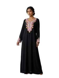 Embroidered Modest Abaya Maxi <b>Dress</b> <b>Long</b> Sleeve Flared Round Neck Women <b>Eid</b> Wedding <b>Dress</b> - Product Image 1