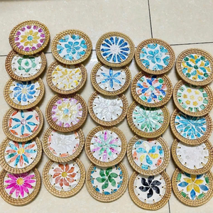 Artisan <b>Woven</b> Rattan Classic Flower Holiday Decoration & Gift Cup <b>Coaster</b> Set Made in Vietnam - Product Image 5