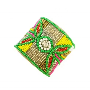 Glamorous Handmade Colorful Bohemian Boho Seed Bead Loom Bracelet, Ethnic Large Cuff Bracelets for Women FBR1010 - Product Image 4