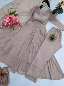 ชุดเดรสงานพรีเมียม ผ้าจอร์เจียต์เทียม ประดับเลื่อม งานปัก 4 เมตร ทรงบาน พร้อมกางเกง ชุดเดรสสำเร็จรูป ขายส่ง - Product Image 3