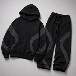 ชุดเซ็ตเสื้อฮู้ดดี้โอเวอร์ไซส์สีดำพรีเมียม กางเกงจ็อกเกอร์ ผ้าฟลีซหนานุ่ม สไตล์สตรีทแวร์ สำหรับผู้ชาย รับผลิตตามแบบ OEM ODM ขายส่งแฟชั่น - Product Image 6