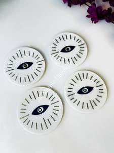 Ensemble de sous-verres en marbre blanc motif œil porte-bonheur, sous-verres artisanaux en marbre, prix de gros, décoration intérieure et coffret cadeau - Product Image 4