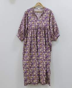 Vestido Túnica Midi de Algodón 100% Hecho a Mano para Mujer |   Blusa Formal de Oficina con Estampado Floral, Cuello en V, Mangas Abullonadas y Silueta en A - Product Image 6