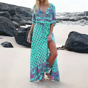 Vestido Maxi de Gasa Estampado Bohemio Casual de Verano Ecológico y Sexy para Mujer con Aberturas y Patrones para la Playa - Product Image 5