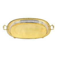 Plateau ovale en laiton avec poignées, 16 pouces, fait main, laiton véritable, style thaïlandais traditionnel de luxe, plateau de service décoratif pour aliments et desserts