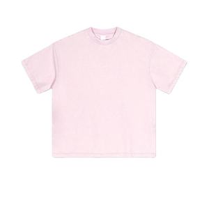 เสื้อยืดคอกลมแขนสั้นสำหรับผู้ชายและผู้หญิงเสื้อยืดผ้าคอตตอนสีชมพูขนาดใหญ่พิเศษเสื้อยืดผ้าถักสีพื้นเสื้อถักแบบเรียบออกแบบได้ตามที่ต้องการ - Product Image 1