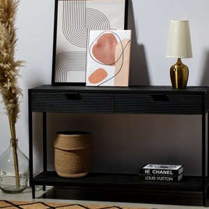 Consola de Madera Negra de Dos Cajones Vandana Lunaris Aureo, Diseño Moderno con Acentos de Madera Sólida - Product Image 4