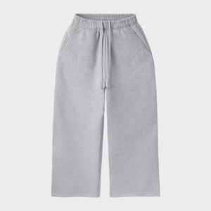 Custom Streetwear Boxy Fit Tracksuit Two Way <b>Zip</b> <b>Hooded</b> Jacket Loose Fit Straight Leg Sweatpants Grey Heavy Fleece OEM - Product Image 5
