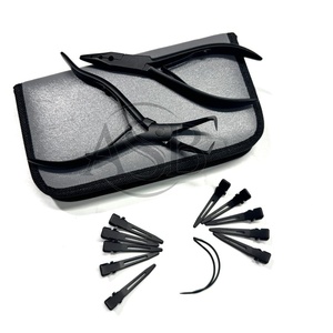 Black Matte Stainless steel Three Hole Micro-<b>beads</b> Applicator Plier & Removal Hair Extension Pliers With Clips <b>Needles</b> - Product Image 1