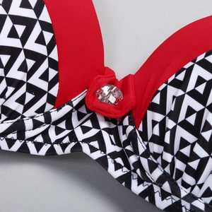 Women Geometric Print <b>Bikini</b> <b>Set</b> Push Up Top Hipster Bottom Contrast Binding Red Black <b>White</b> Stretch Swimwear - Product Image 6