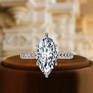 Anillo de Compromiso Marquise en Oro Sólido de 14k, Anillo de Novia con Diamante Cultivado en Laboratorio de 1CT, Anillo Solitario con Diamantes Pavé, Anillo de Promesa - Product Image 3