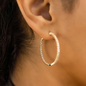 Pendientes de Aro de Oro Sólido de 14k con Diamantes, Joyería Fina de Valor Social, Aros Brillantes de Diamantes Naturales de Círculo Completo, Regalo - Product Image 3