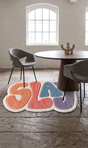 Tapis de sol tufté à la main avec typographie Unique Slay, motif lettres multicolores pastel, pour salon et chambre - Product Image 4