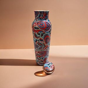 White Floral Pattern Metal Water Bottle With Copper Lid <b>Portable</b> Travel Drinkware - Product Image 3