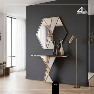 Superbe Table Console Murale en Tissu Stratifié avec Cadre en Acier Inoxydable 304 PVD, Style Art Déco, pour Salon et Zone de Dressing - Product Image 4