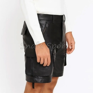 กางเกงขาสั้นผู้ชาย กางเกงหนังสั่งทำพิเศษพร้อมเชือกผูกเอว กระเป๋าซิปแบบโชว์ กระเป๋าคาร์โก้ กางเกงขาสั้นคุณภาพสูงสำหรับผู้ชาย - Product Image 3
