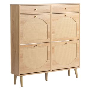 Mobiletto Portascarpe in Stile Antico con 2 Cassetti e 4 Scomparti Ribaltabili in Truciolato di Mango 105*24*110cm Colore Legno Naturale - Product Image 2