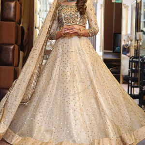 Lehenga nupcial bordado, vestido de novia largo hasta el suelo, de seda/tela de red, con espalda con cordones, atuendo de fiesta elegante para recepción, estilo étnico tradicional. - Product Image 5