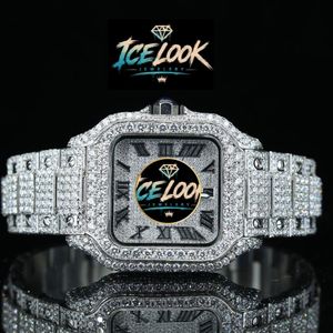 Montre mécanique avec incrustation de diamants, cadran carré, chiffres romains, bracelet, montre-bracelet, bijoux de luxe à la mode - Product Image 1