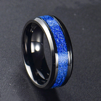 Bague en carbure de tungstène noir avec incrustation de texture de météorite bleue, alliance bombée pour homme, bijoux spatiaux en gros