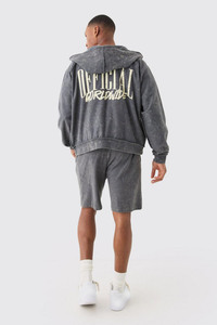 Sudadera con capucha y cremallera para hombre con logo personalizado, lavado ácido, peso pesado 500GSM, poliéster/algodón, hombro caído, estilo urbano, teñido liso para otoño - Product Image 3