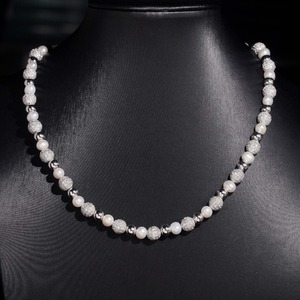 CH015 Luxury Moissanite Pearl <b>Bead</b> 8mm Prong Setting Necklace <b>Set</b> Iced Hip Hop Jewelry 925 Sterling Silver Gold - Product Image 2
