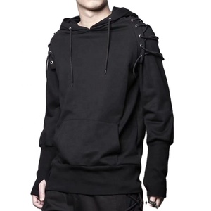 Sudadera con Capucha Extra Grande para Hombre, Color Negro Sólido, Tejido de Algodón, Corte Casual, Largo Regular, Diseño con Bolsillos, Ropa de Otoño - Product Image 2