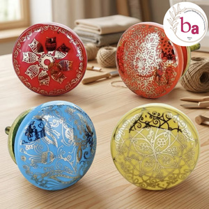 Poignées de meuble en céramique Ba, design traditionnel plat, rouge, bleu, jaune, durables, réglables, pour cuisine, maison, bureau - Product Image 1