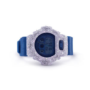 Exclusive Round Dial Analog Moissanite Diamond <b>Watch</b> with Glass Crystal Metal <b>Case</b> Rubber Band All Occasion - Product Image 1