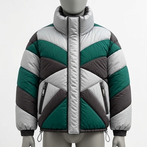 Veste matelassée pour homme, couleur contrastée, veste d'hiver matelassée, vert, gris, blanc, isolée, fermeture éclair intégrale, veste chaude pour l'extérieur, veste tendance - Product Image 1