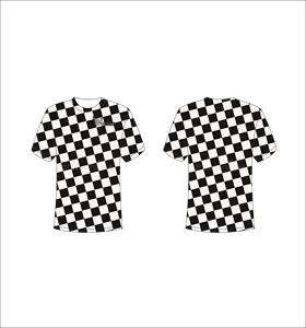 T-shirt personnalisé sublimé, imprimé sur toute la surface, motif damier noir et blanc, unisexe, col rond, respirant, en polyester, tissu ferme et résistant - Product Image 1