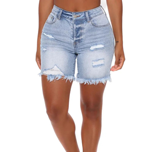 High-Waisted Mid-<b>Thigh</b> Denim Shorts Summer Casual Embroidered Washed Skinny Straight Breathable Jeans Shorts - Product Image 1