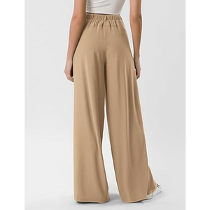 Pantalones Anchos Plisados de Cintura Alta para Mujer, Crepé, Color Sólido, Corte Holgado, Largos, Casuales, de Primavera - Product Image 3