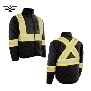 Chaqueta de Seguridad Reflectante Acolchada de Algodón Ignífugo Personalizada |   Chaqueta de Trabajo Acolchada Negra de Alta Visibilidad con Cinta Reflectante - Product Image 1