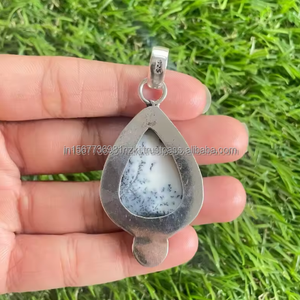 Plus beau pendentif en agate dendritique opale serti en argent sterling 925-pendentif en pierre d'agate dendritique-pendentif en opale dendritique - Product Image 6