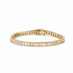 DEF Color VS VVS Clarity IGI Certified 10K 14K 18K <b>Solid</b> Gold Baguette & Round Cut Lab Grown Diamond Eternity Tennis <b>Bracelet</b> - Product Image 1