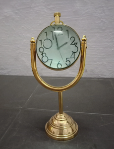 Vintage Brass Desk Clock <b>Round</b> Needle Display Tabletop Clock Gold Tone Decorative Timepiece for Home Office - Product Image 2