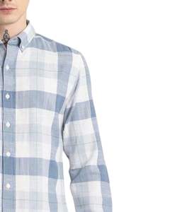 Chemise en coton à carreaux bleu clair et blanc pour homme, manches longues, boutonnée, décontractée, coupe ajustée, fabrication OEM, qualité supérieure. - Product Image 2