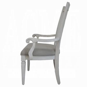 Ensemble de 2 fauteuils rembourrés gris clair et blanc patiné pour salle à manger - Product Image 4