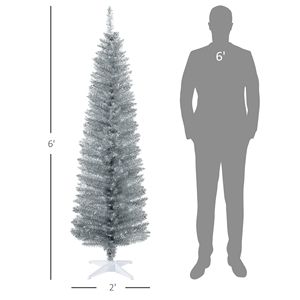 6FT Slim Silver Xmas <b>Tree</b> Artificial Pencil Christmas <b>Tree</b> with 390 Realistic Branch Tips <b>Plastic</b> Stand for Indoor Decorations - Product Image 3