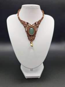 Collar de cadena de bambú con macramé marrón de aleación de zinc hecho a mano al por mayor, estilo bohemio, con hoja dorada, regalo para mujer - Product Image 2