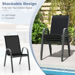 2 Pack <b>Stackable</b> Black Patio Dining <b>Chairs</b> Ergonomic Steel Frame with 330 LBS Capacity Breathable Fabric for <b>Outdoor</b> Use - Product Image 6